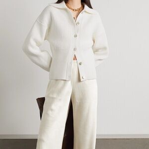 VINCE Ribbed-Knit Cotton-Blend Cardigan in Optic White 🤍
